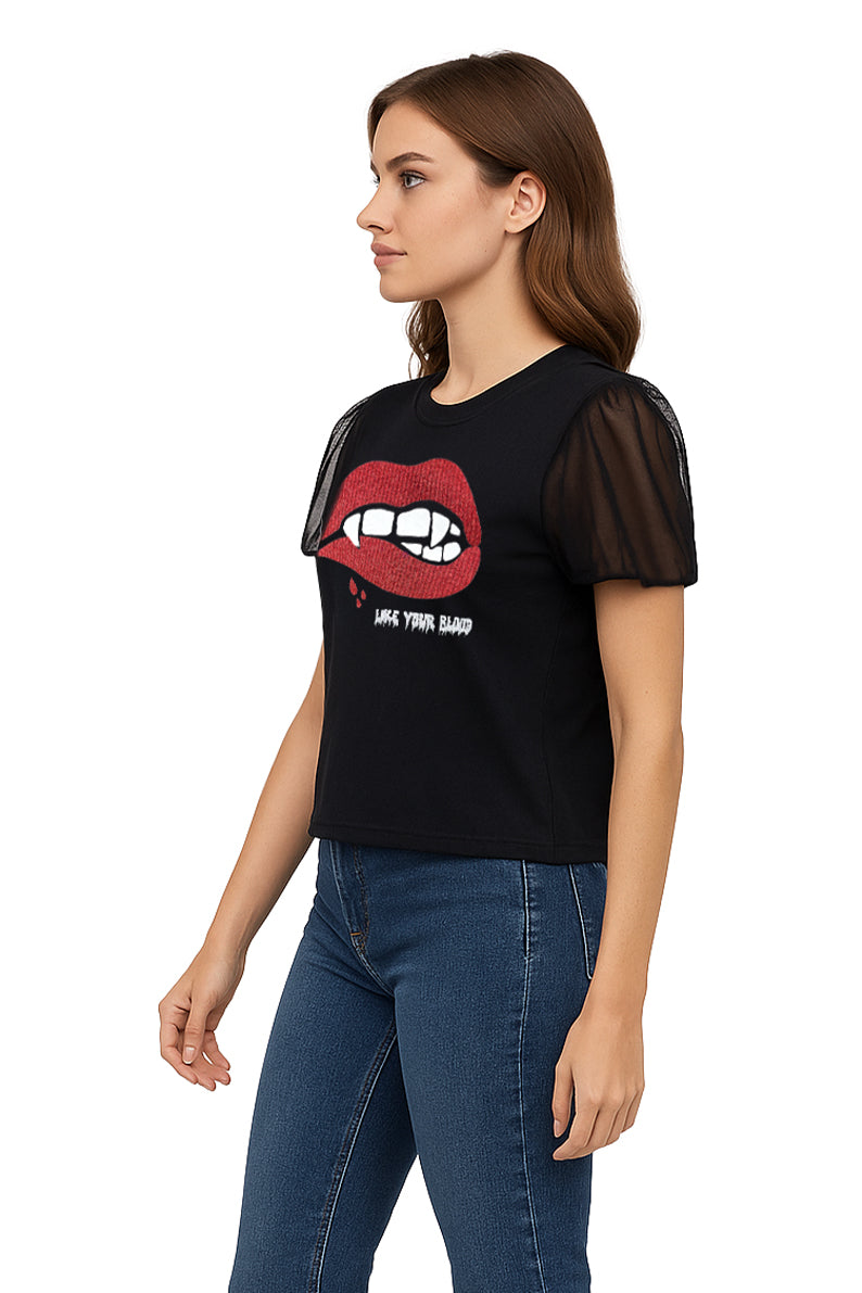 Playera Dama MC / BESO SANGRIENTO  NEGRO