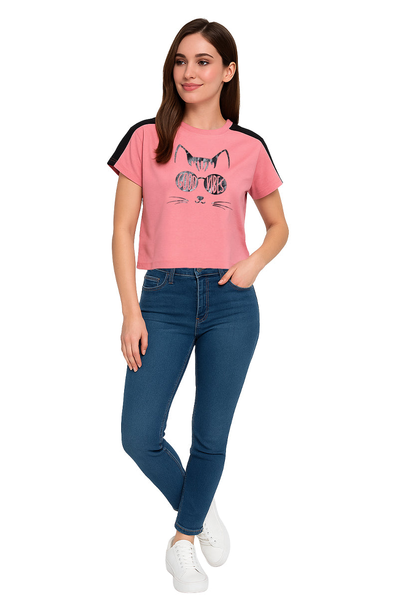 Playera Dama MC / GOOD VIBES DUSTY/NEGRO