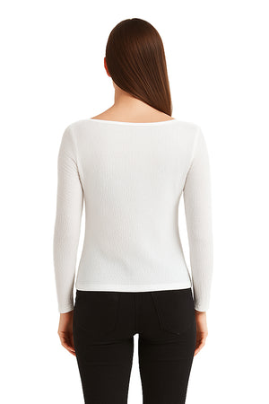 Blusa Dama ML / RAYAS ASIMETRICA BLANCO (9095692157151)