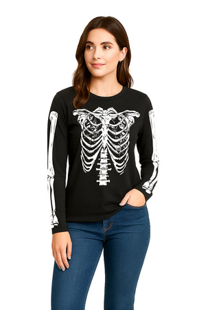 Playera Dama ML / ESQUELETO NEGRO