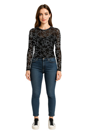 Playera Dama ML / CRANEOS  NEGRO