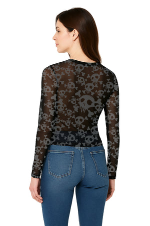 Playera Dama ML / CRANEOS  NEGRO