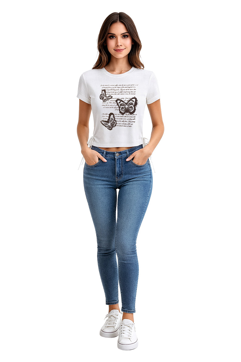 Playera Dama MC / MARIPOSAS  BLANCO