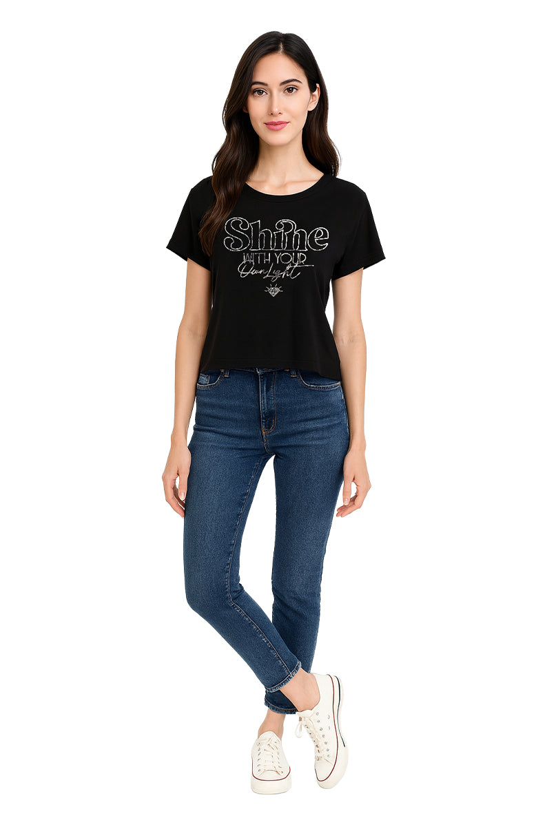Playera Dama MC / SHINE  NEGRO