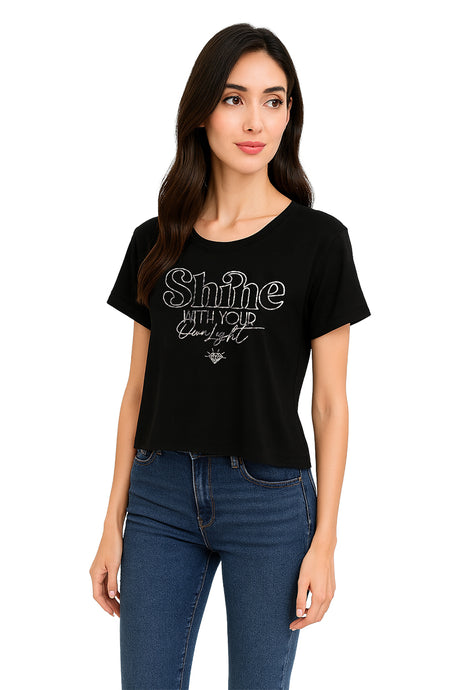 Playera Dama MC / SHINE  NEGRO