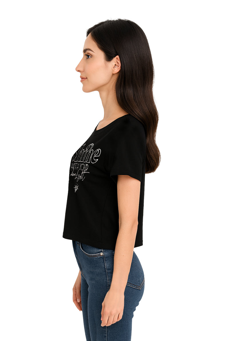 Playera Dama MC / SHINE  NEGRO