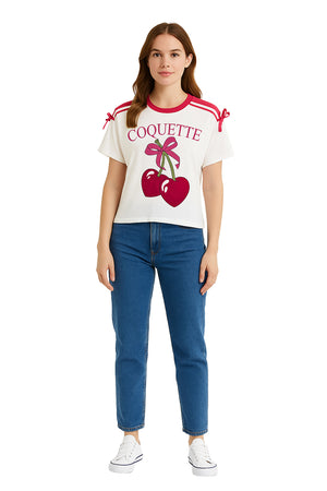 Playera Coquette Hueso/Rojo