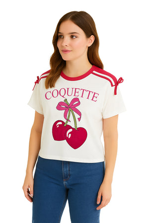 Playera Coquette Hueso/Rojo