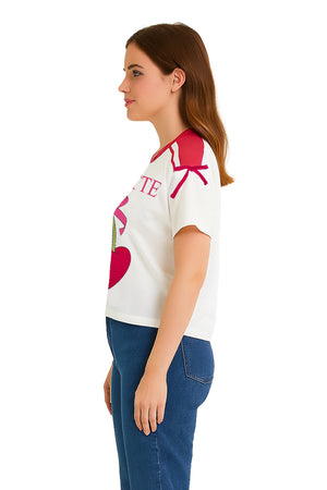 Playera Coquette Hueso/Rojo