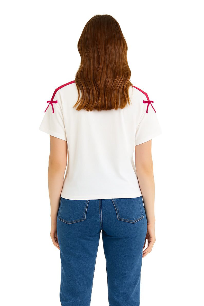 Playera Coquette Hueso/Rojo