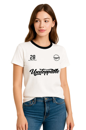 Playera Dama MC / UNSTOPPABLE  BLANCO/NEGRO