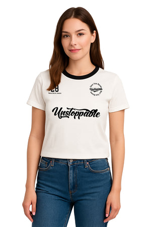 Playera Dama MC / UNSTOPPABLE  BLANCO/NEGRO