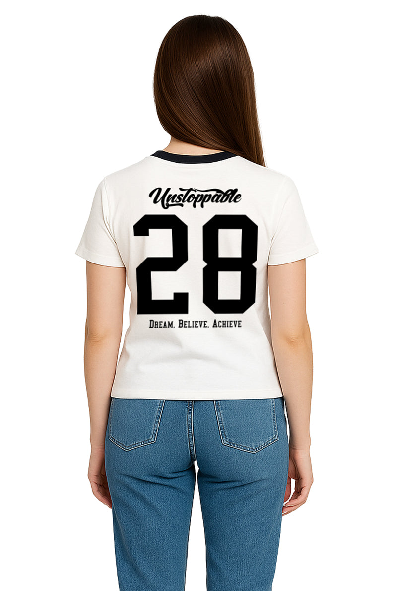 Playera Dama MC / UNSTOPPABLE  BLANCO/NEGRO
