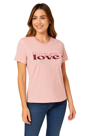 Playera Dama MC / LOVE  CORAL/ROJO