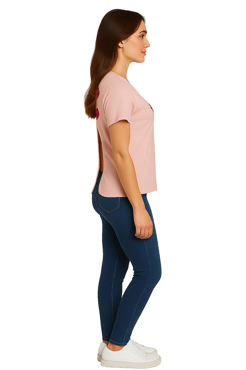 Playera Dama MC / LOVE  CORAL/ROJO