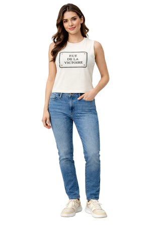 Tank Top Dama / "RUE DE LA VICTORIE" HUESO