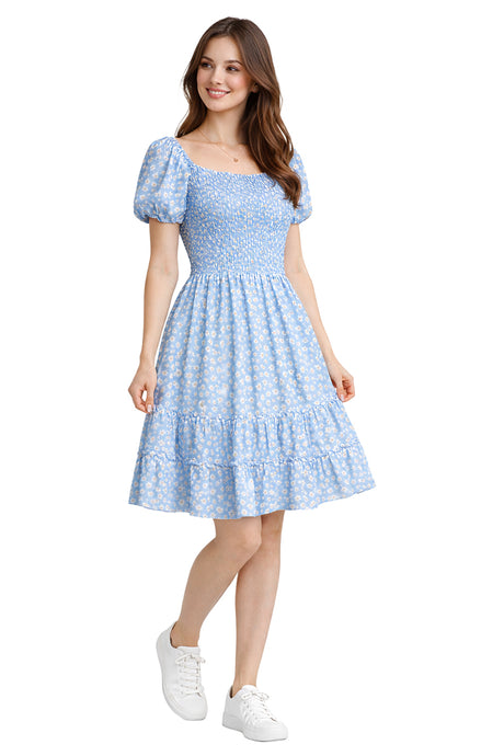 Vestido  Campesino Flores Azul