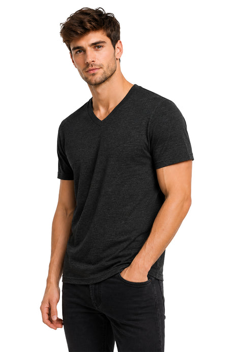 Playera básica Cuello V Jaspe-Negro