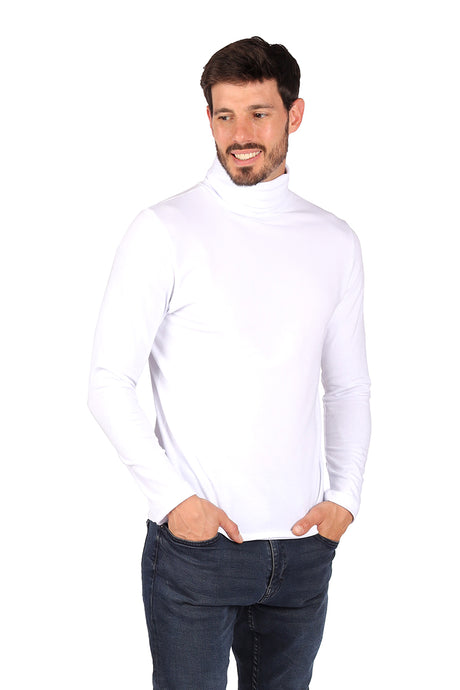 Playera Caballero ML / Básico Cuello Ruso  BLANCO (8814064402655)