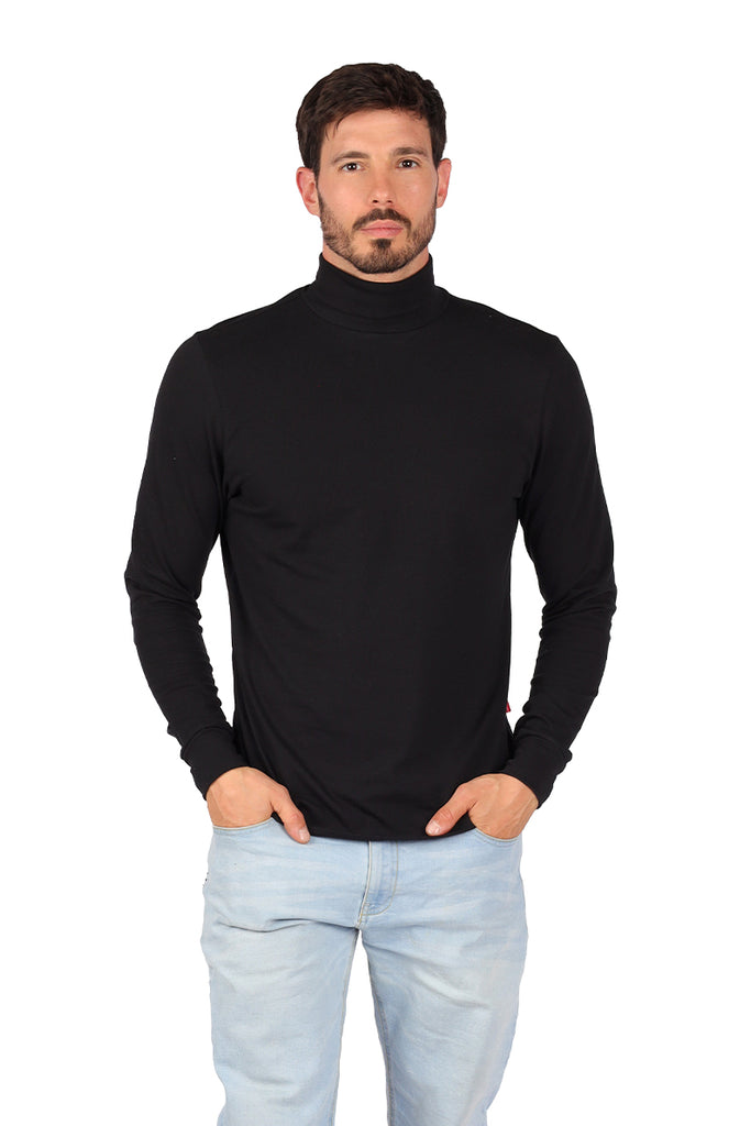 Playera Caballero ML / Básico Cuello Ruso NEGRO (8814030684383)