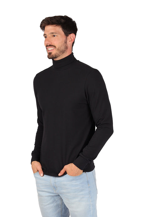 Playera Caballero ML / Básico Cuello Ruso NEGRO (8814030684383)