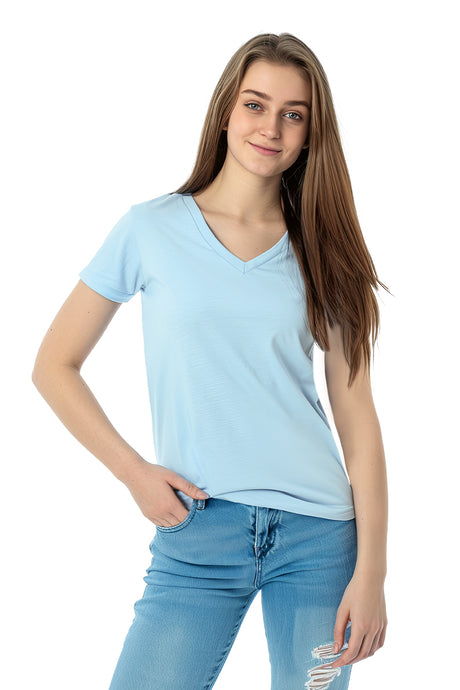 Playera Dama  BASICA CUELLO V CIELO (8617178202335)