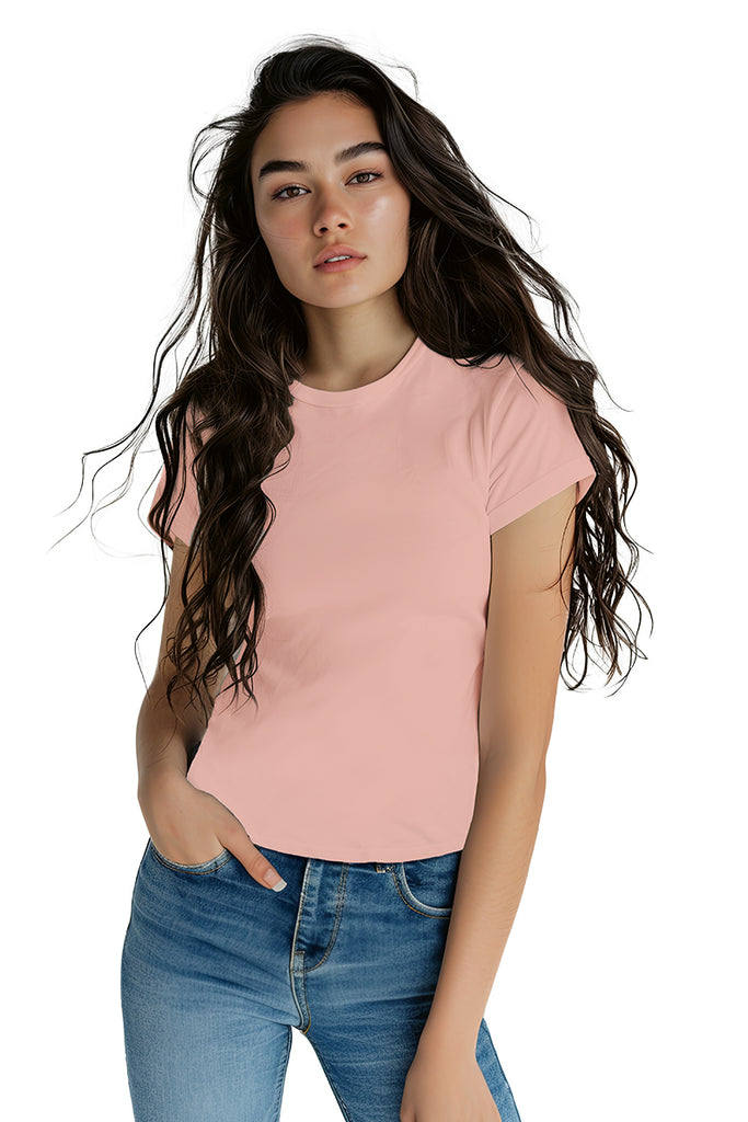 Playera Dama  BASICA CUELLO REDONDO  CORAL (8651082858719)