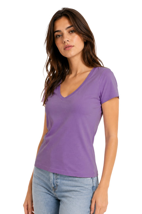 Playera Dama Básica Cuello V Chifon  Lilac/Keepsake
