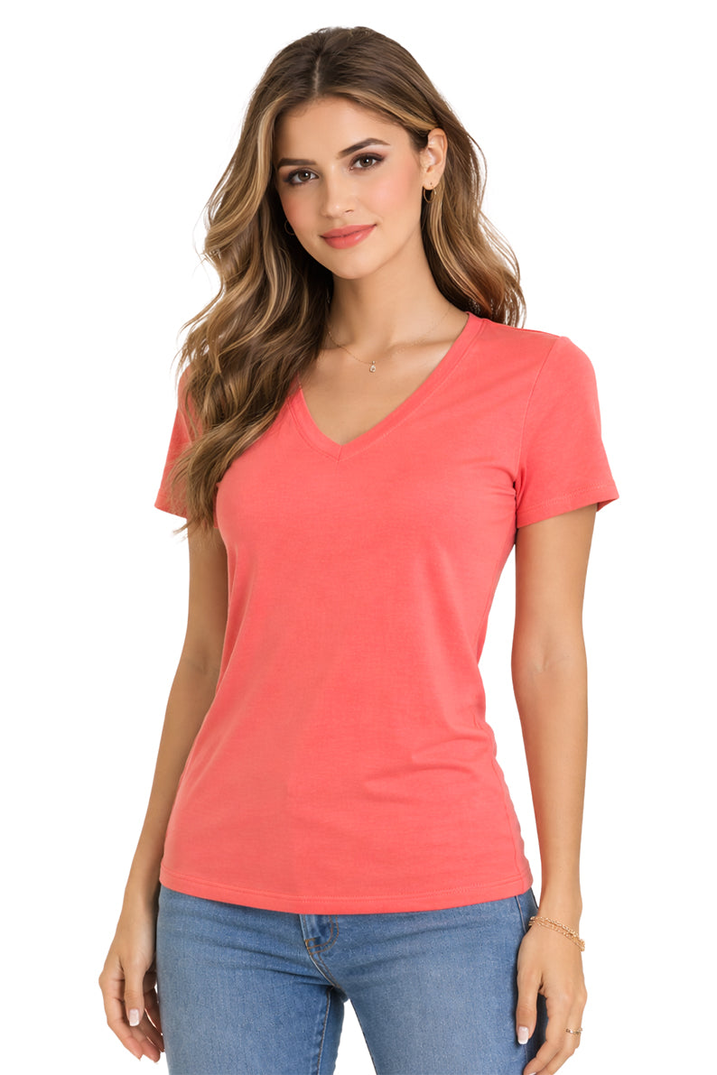 Playera Básica Cuello V Living/Coral