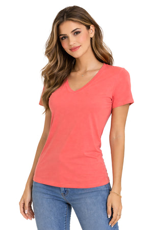 Playera Básica Cuello V Living/Coral