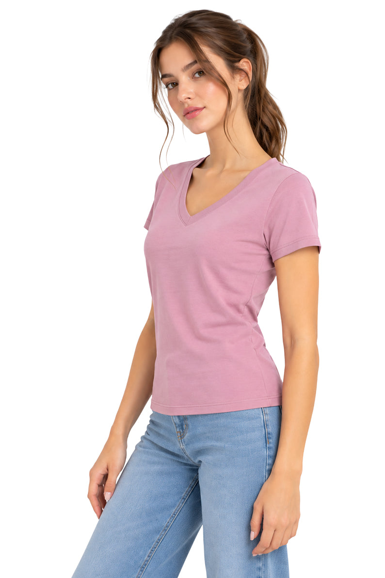 Playera básica cuello V Mauve