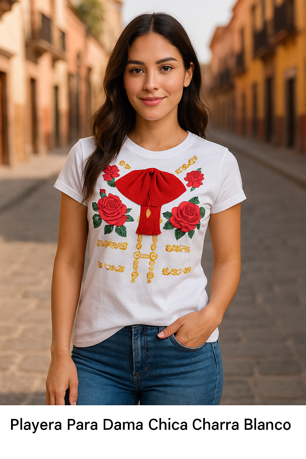 Playera Para Dama Chica Charra Blanco (7824868638943)