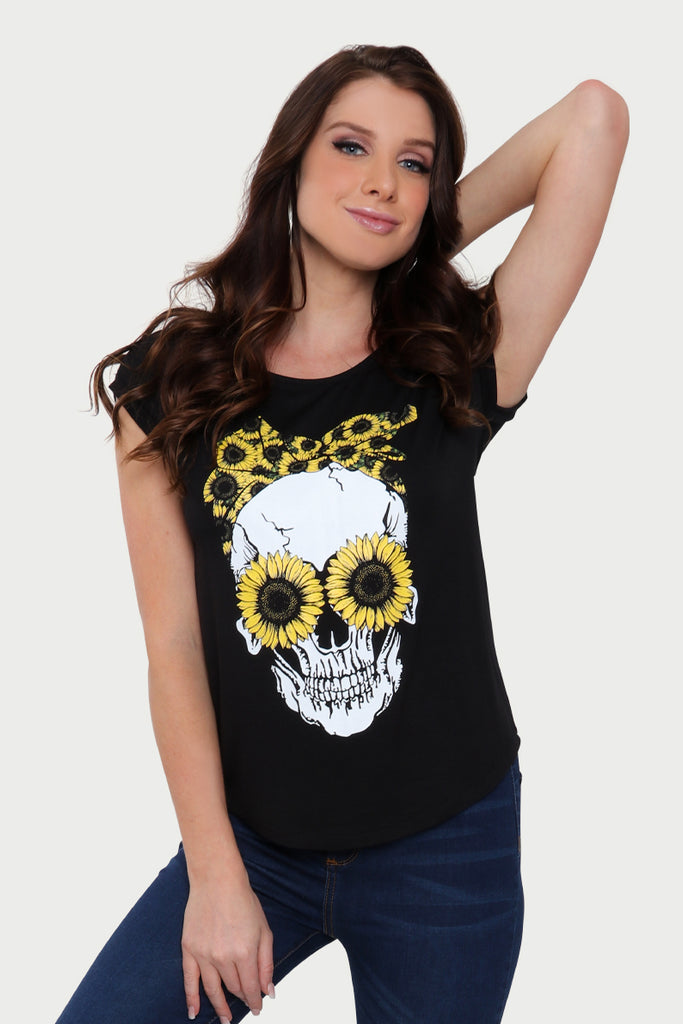 Playera Dama MC / CALAVERA MOÑO (6753229242550)