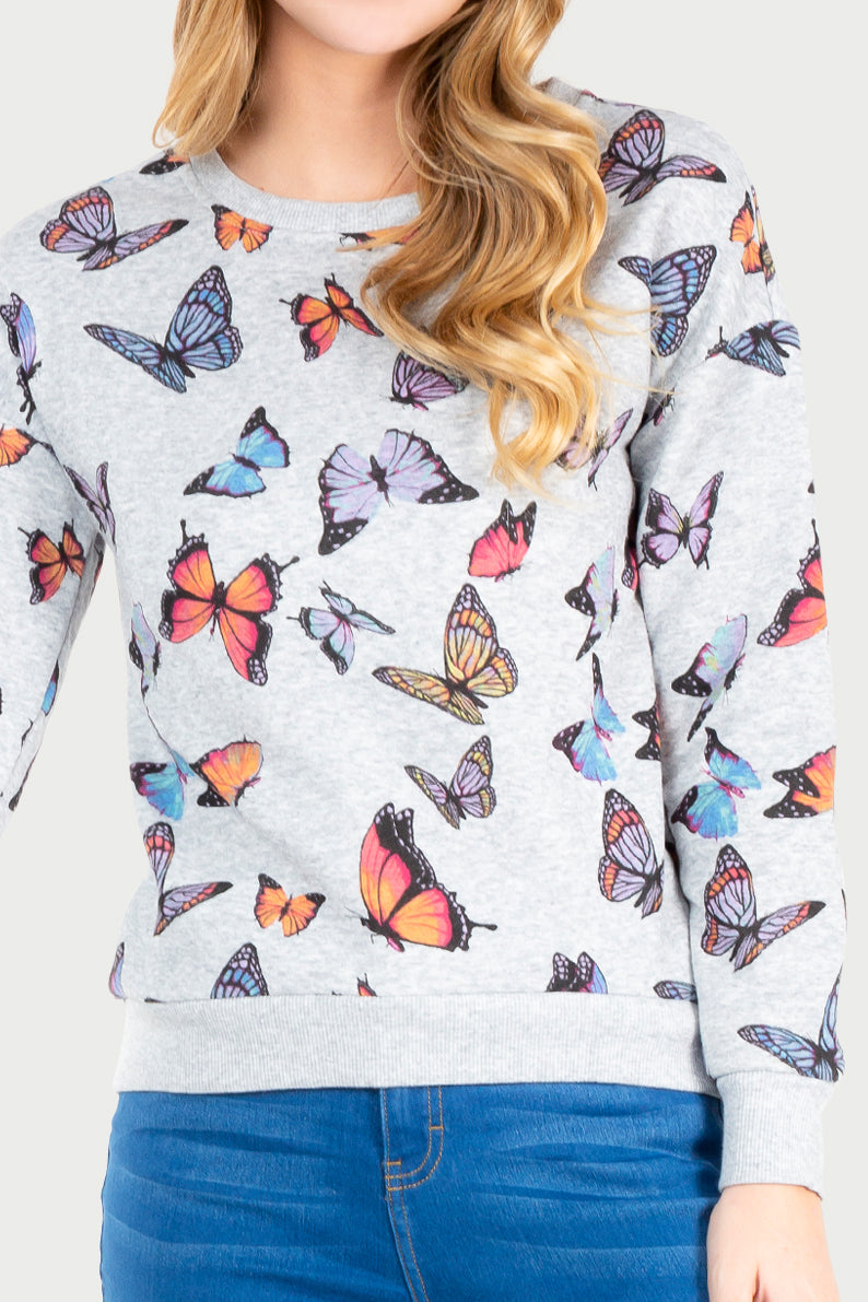 Sudadera Dama ML / GRIS MARIPOSAS (7067780382902)