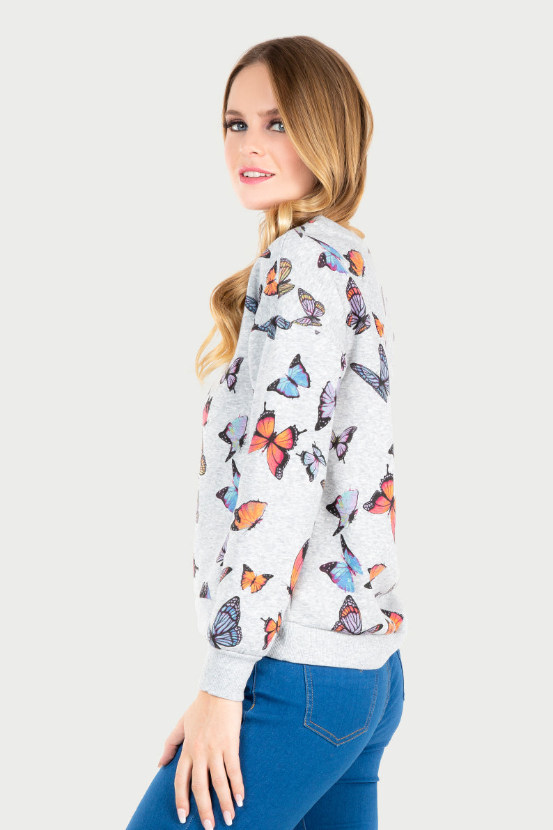 Sudadera Dama ML / GRIS MARIPOSAS (7067780382902)