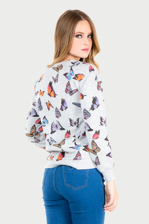 Sudadera Dama ML / GRIS MARIPOSAS (7067780382902)