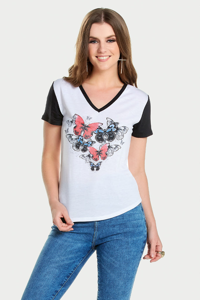 Playera Dama MC / MARIPOSA ROJO NEGRO (7740311404767)