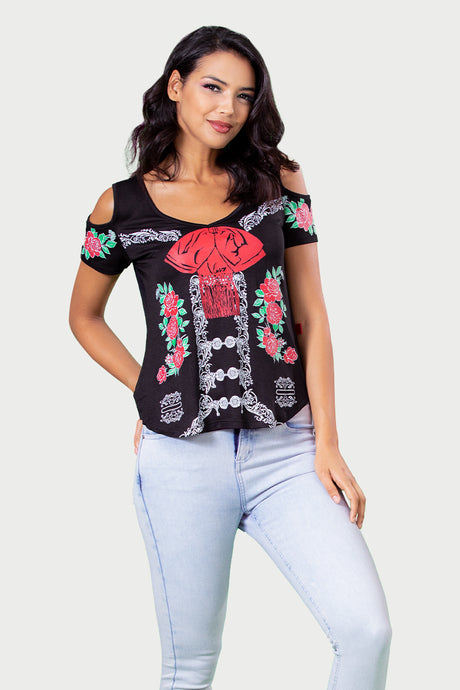 PLayera Dama MC / OFFSHOULDER CHARRA (7824908386527)