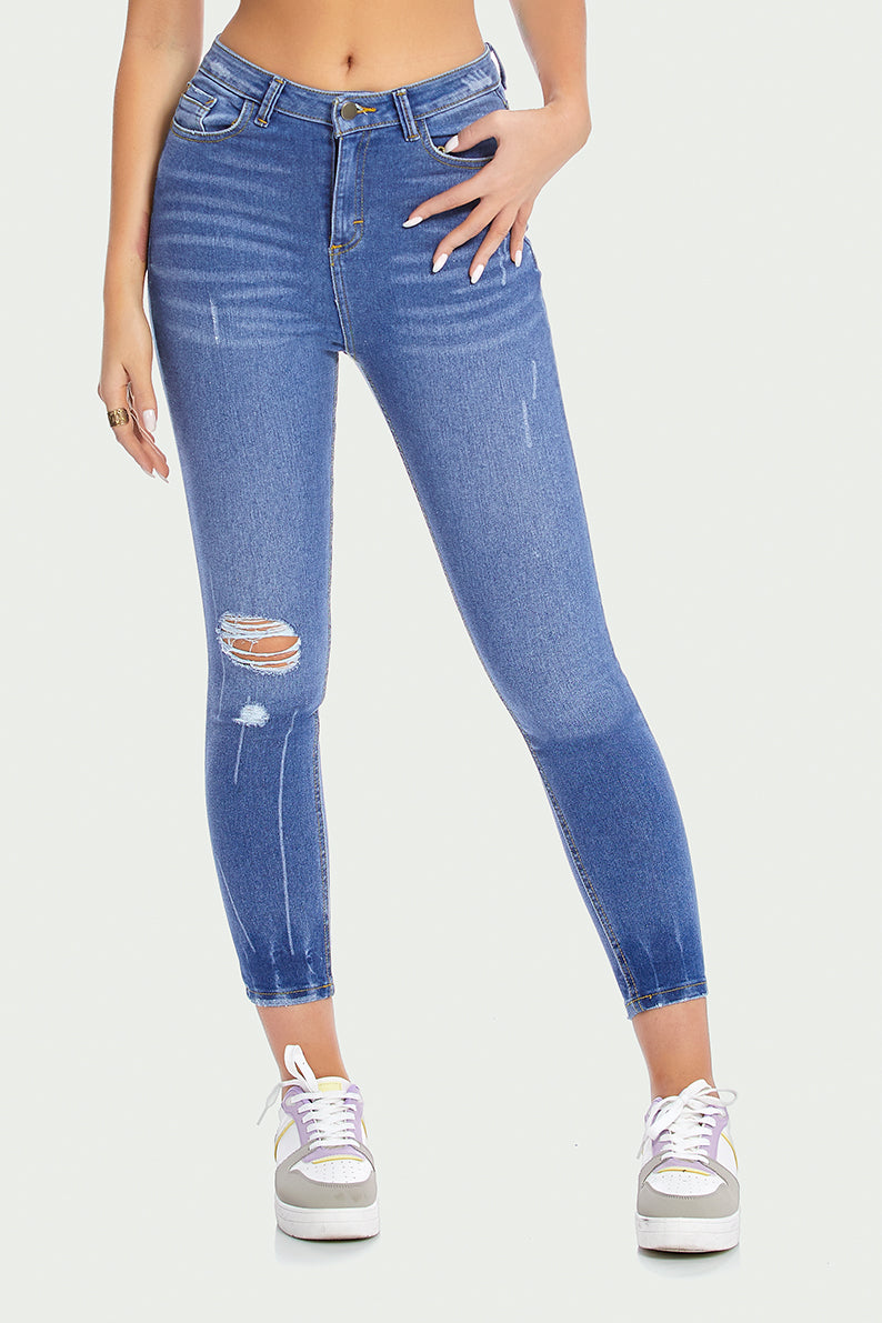 Pantalón Mezclilla Dama / TIRO ALTO CON DESGASTE (1422712995863)